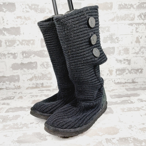 Ugg Australia Classic Cardy Grey Blue Knit Sweater Boots O32 - Picture 2 of 11